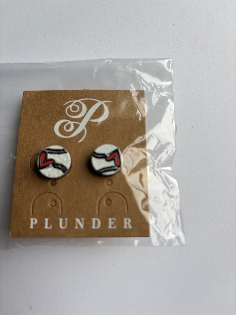 Plunder White Enamel Studs with Red Heart Detail